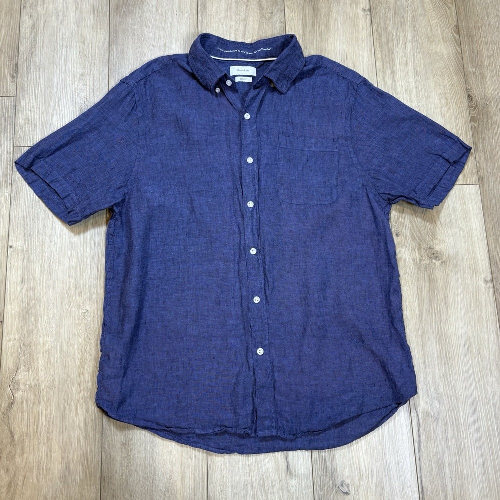 Porter & Ash Linen Shirt Mens XL Button Up‎ Coastal Resortwear European Blue